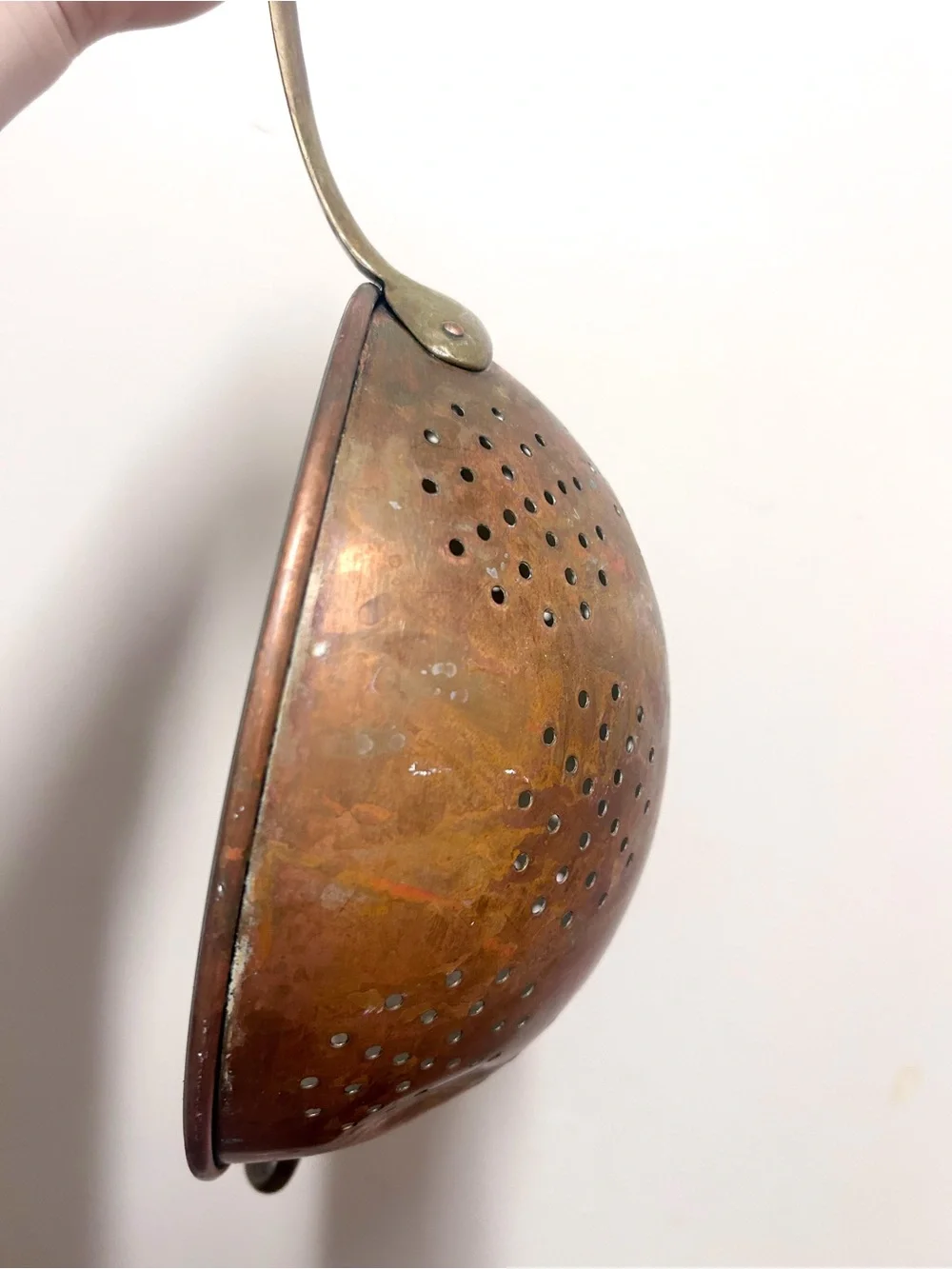 Vintage Copper Colander with Brass Handle